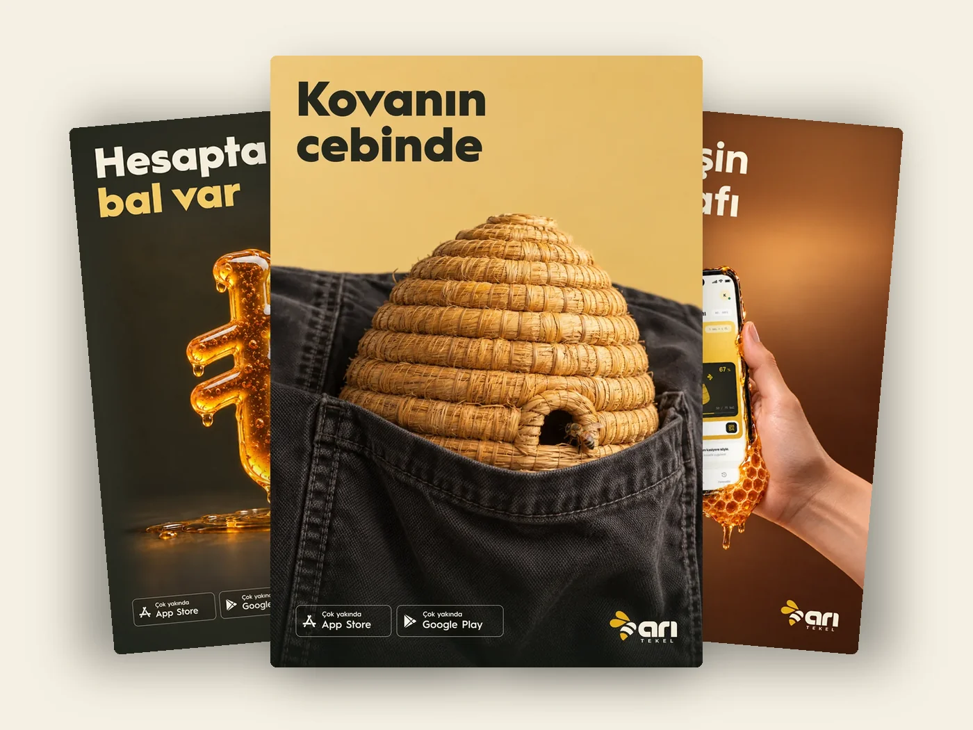 Arı Tekel konsept afiş serisi: Hesapta bal var, Kovanın cebinde, Alışverişin tatlı tarafı