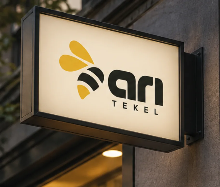 Dükkân cephesinde ışıklı Arı Tekel tabelası, konsept görsel