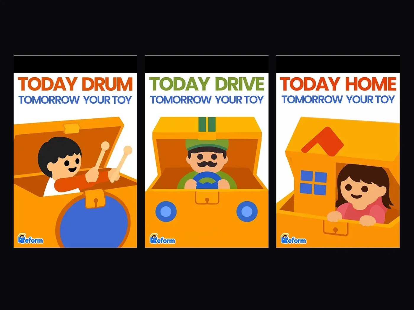 REFORM ana poster serisi: Today Drum, Today Drive, Today Home